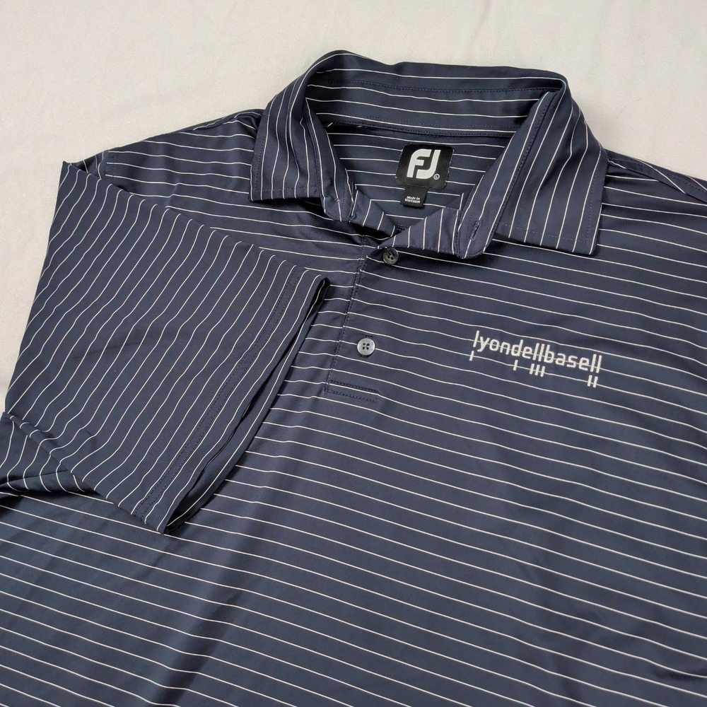 FootJoy‎ Mens Large Navy Blue Striped Lyondellbasell Golf Polo Shirt